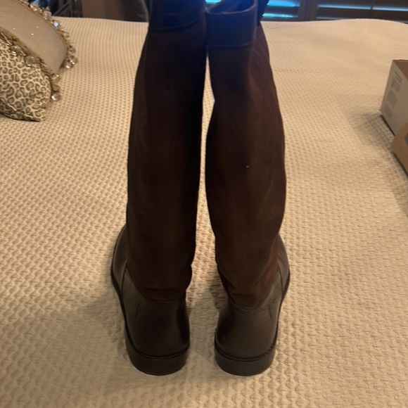 FRYE PAIGE Brown Leather Canvas Women's Riding Boots Size 10Riding Motorcycle - Picture 6 of 11
